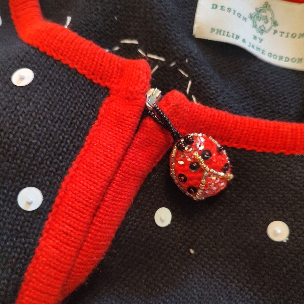 Philip & Jane Gordon Large Ladybug Zipper Up Sweater! RARE! - Picture 10 of 11